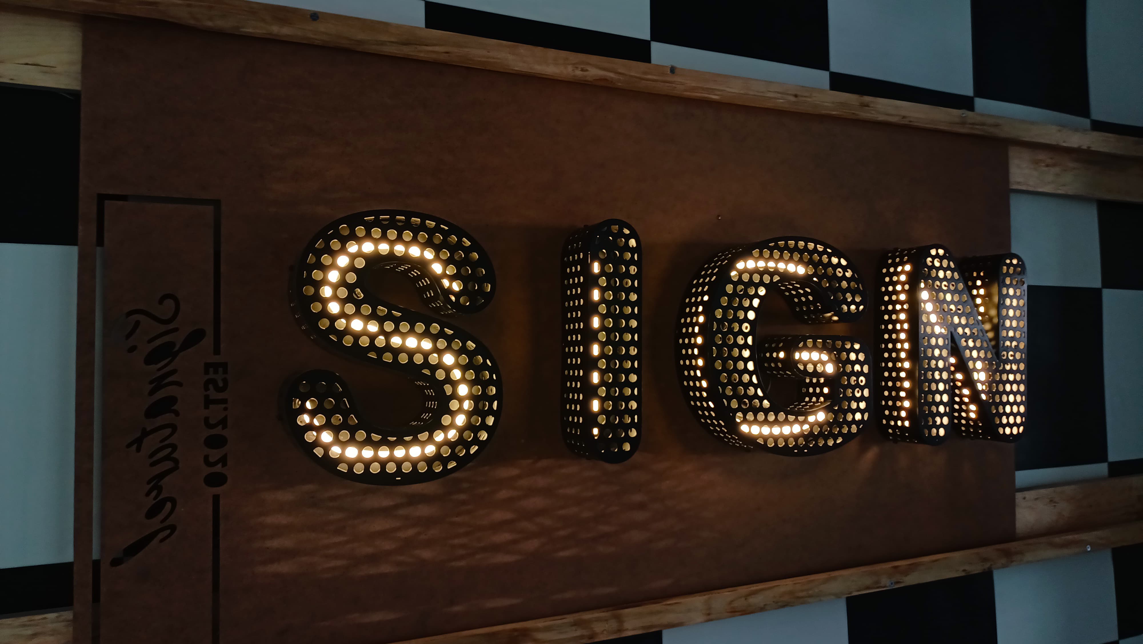 Custom Perforated Metal Neon Sign – Illuminated Stainless Steel Logo, Backlit LED Wall Sign - SIGNATUREL LLC