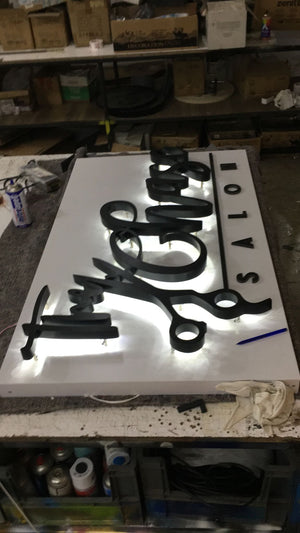 Custom Raceway Mounted Sign - Custom Logo Backlit Stainless Steel Sign - SIGNATUREL LLC