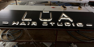 Custom Raceway Mounted Sign - Custom Logo Backlit Stainless Steel Sign - SIGNATUREL LLC