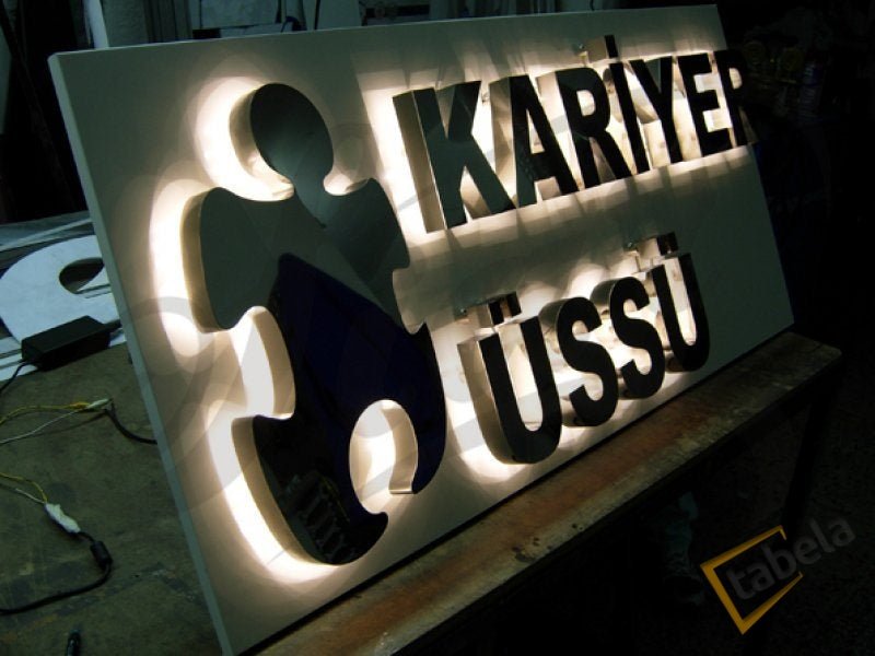 Custom Raceway Mounted Sign - Custom Logo Backlit Stainless Steel Sign - SIGNATUREL LLC